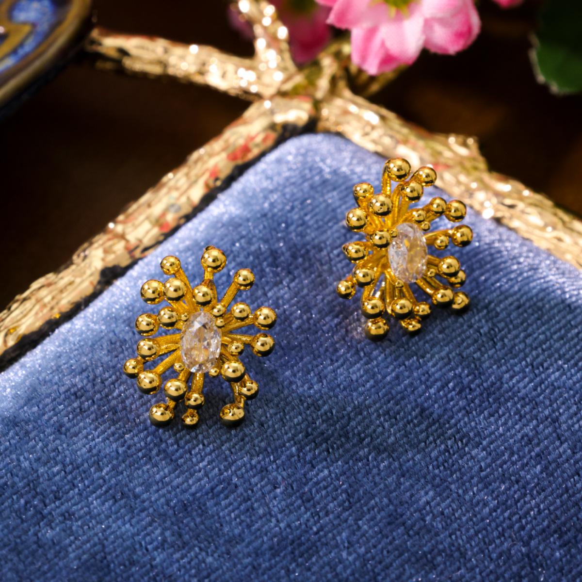 

French Style Light Luxury Fashionable Personality Fireworks Zircon Earrings Women s High-end Sense Simple Exquisite Temperament Commuting
