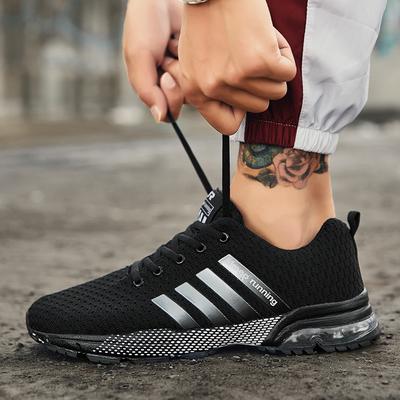Men's Running Shoes, Low Top Fly Woven Mesh Fabric, Lightweight Air Cushion, Spring Casual Sports Shoes, Large Size
