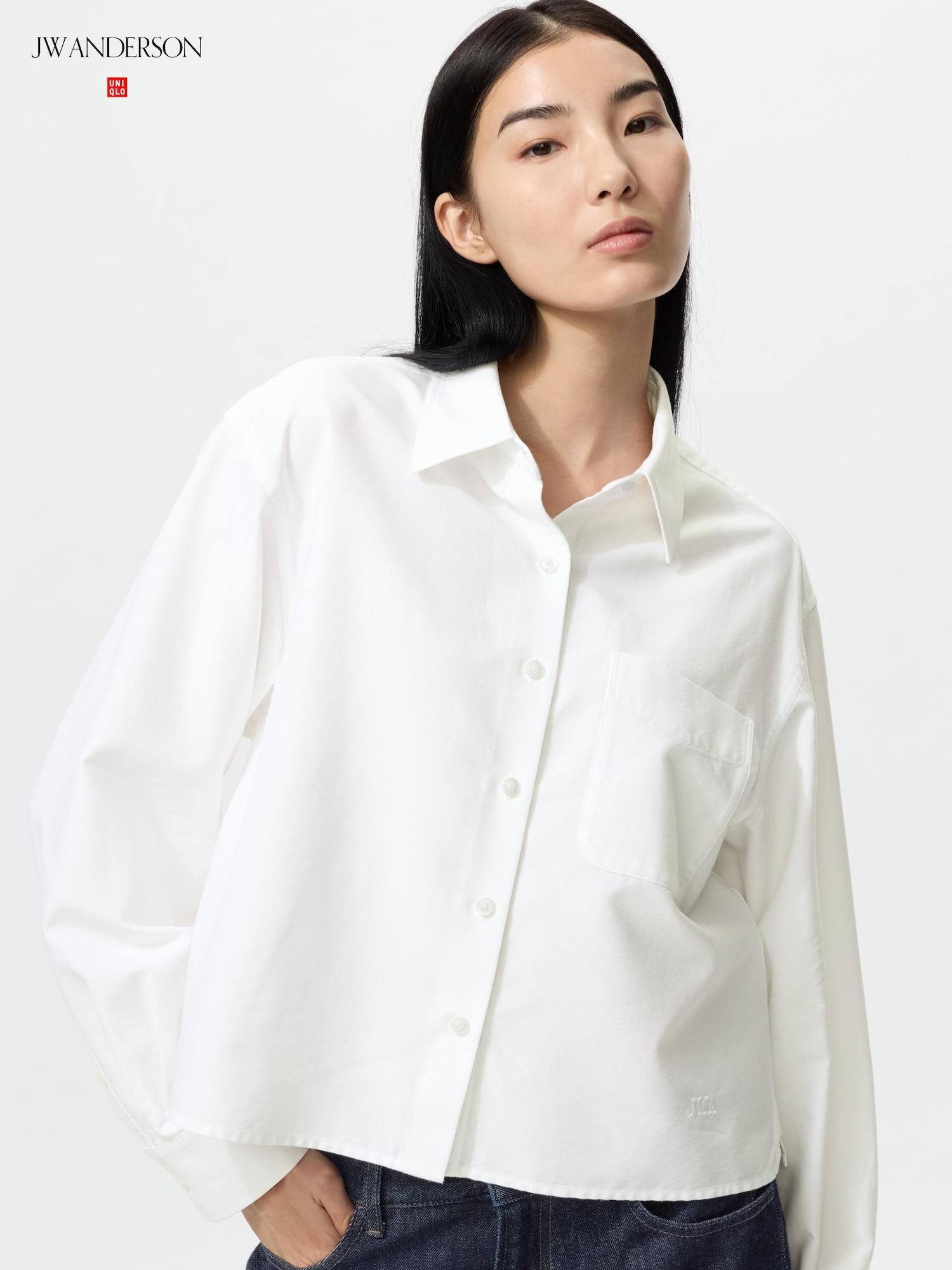 Рубашка Uniqlo Oxford с длинным рукавом 00 WHITE/WOMEN XS