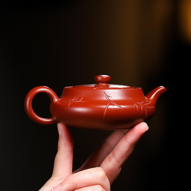 

170 мл Антикварные Исинские Чайники из Фиолетовой Глины Ручной Работы Чайник Лист Бамбука Глина Дахунпао Сырье Чайник для Заваривания Чая Китайский Чайный Набор из Исинской Глины