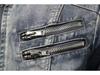 Venom Men's Retro Denim Jacket - Large Size Stand Collar Zipper for Casual Cycling & Motorcycle Wear