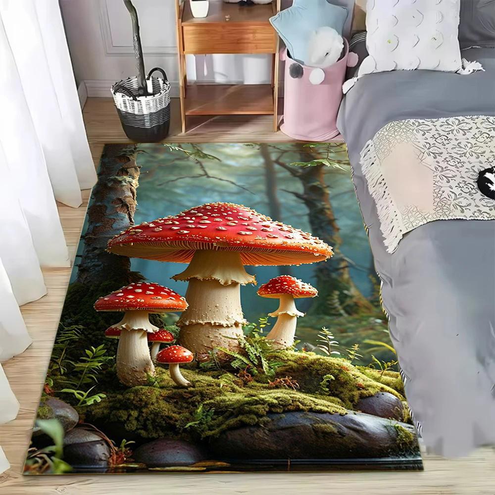 Mushroom Forest Carpet Mat Rug Ladybug Anime Design Forest Floor Nature Inspired Home Decoration for Kids Room Bedroom Floor Mat