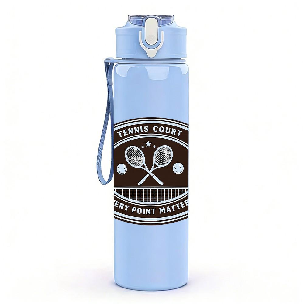 1PC Vintage Tennis Racket Badge Print 750ml Color Plastic Sports Water Bottle Leakproof Flip Straw Lid Suitable for Sports Office Home Use