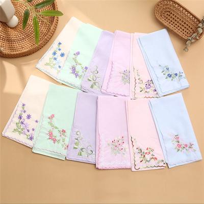 1Pc 40x40cm 100% Cotton Flower Embroidered Solid Color Women Handkerchiefs Wiping Hand Towels Wedding Party Gift