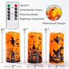 Halloween Candles, Orange Flameless Candles, Battery Operated LED Pillar Candles with Remote Timers Set of 3