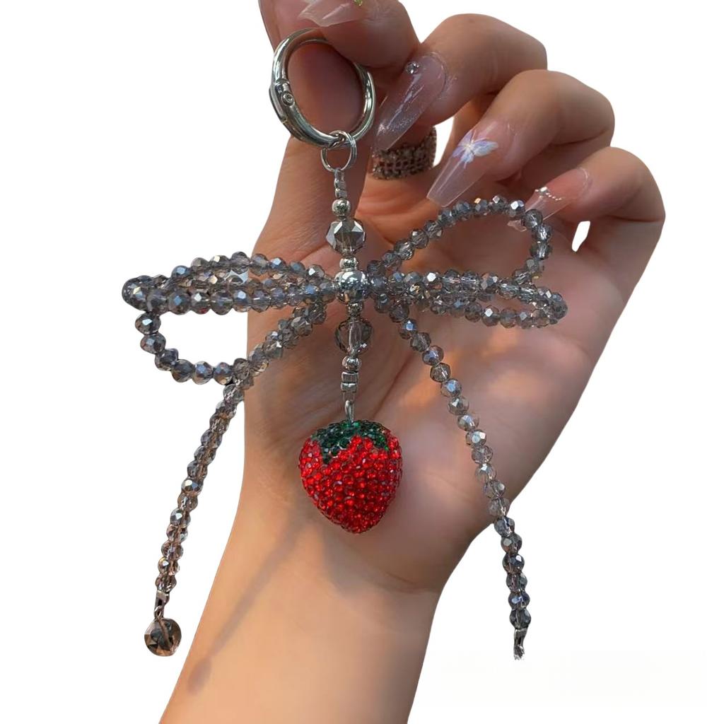 Phone Pendant Crystal Bowknot Rhinestone Strawberry Pendant Bag Pendant Car Keychain High-end Hanging Chain