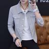 Men Spring Autumn Denim Jacket Solid Color Turn-down Collar Long Sleeve Slim Fit