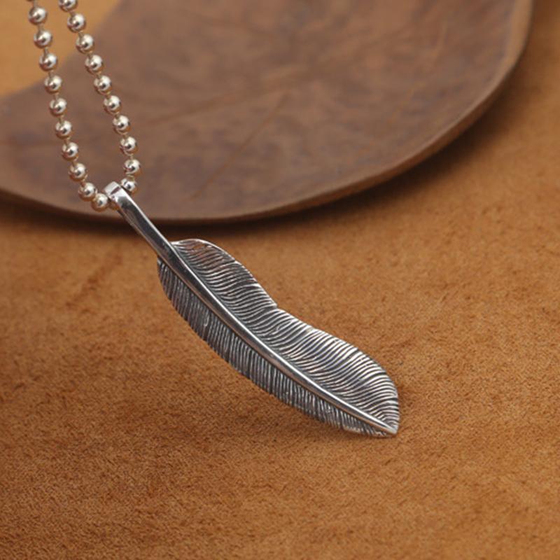S925 Sterling Silver Jewelry Retro Thai Silver Men and Women Takahashi Goro Trend Feather Pendant