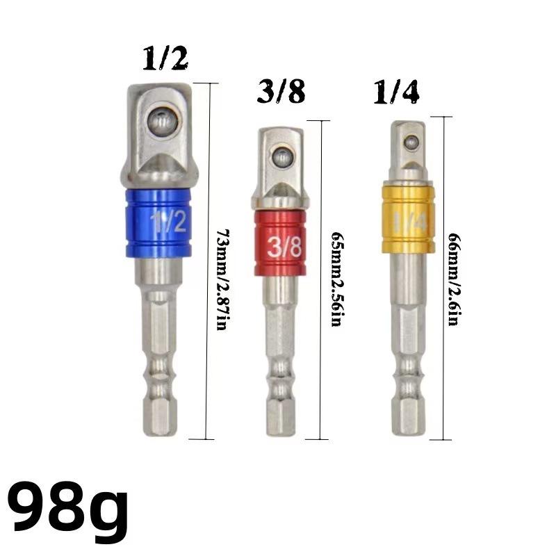 Hex Handle to Square Head Socket Extension Rod (1/4, 3/8, 1/2) - Air/Electric Screwdriver Connection Conversion Rod