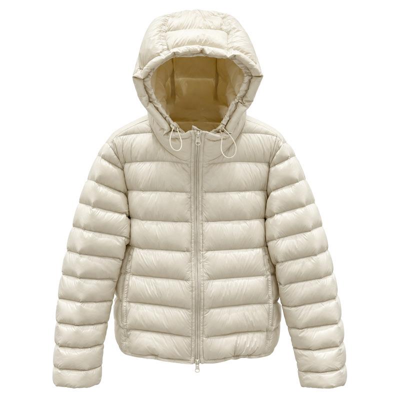 Turtle down jacket women's short white duck down light and warm winter new super good-looking hooded ribs jacket