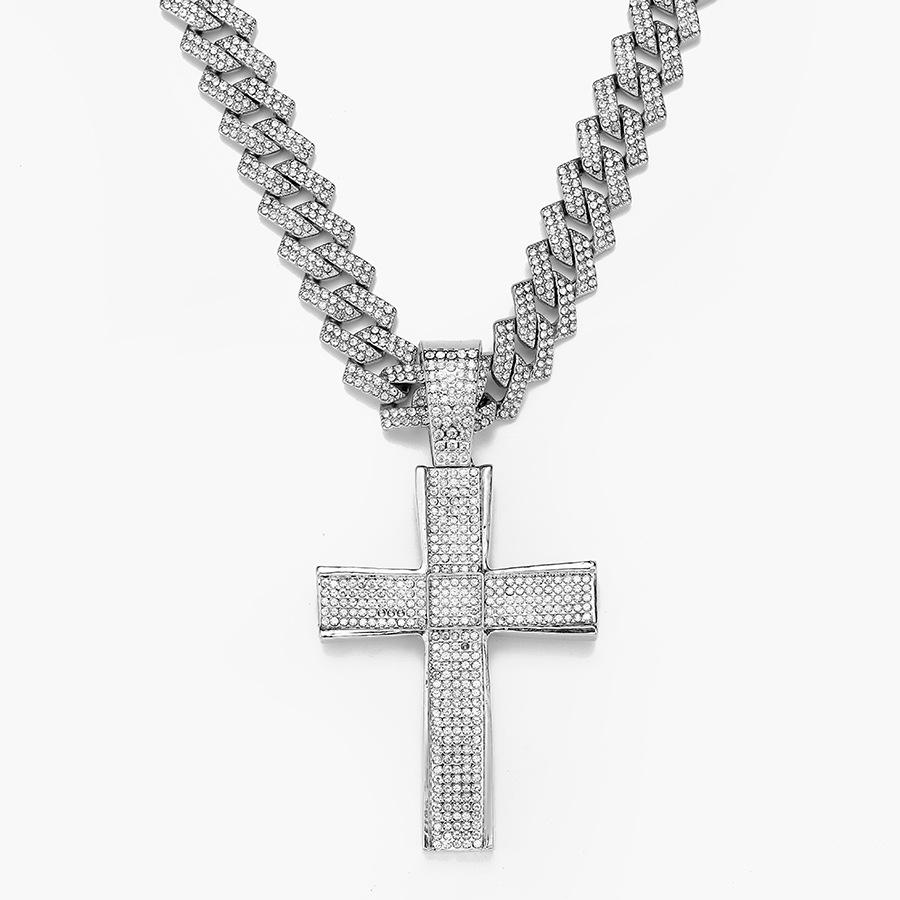 European and American Hot Selling Personalized Cross Cuban Chain Niche Design Full Diamond Hip-hop Cuban Chain Necklace Men's Necklace