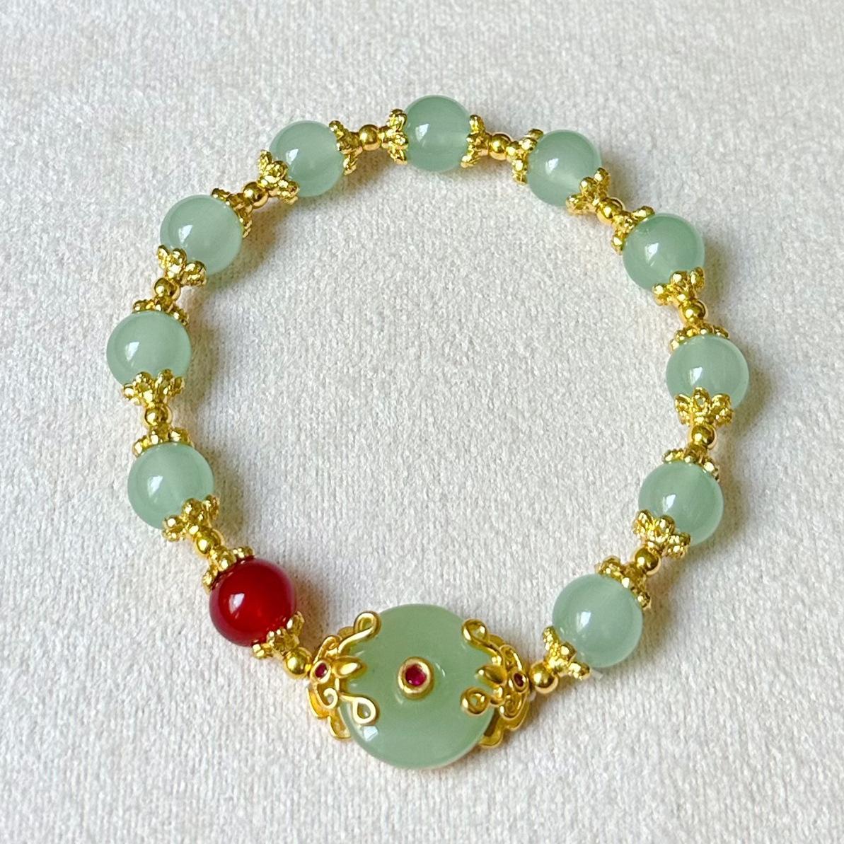 

JYL TS Bracelet Elastic Beaded 8mm-Channels Gentle Energy & Attracts Steady Luck Transfer lace safety buckle терракотовый
