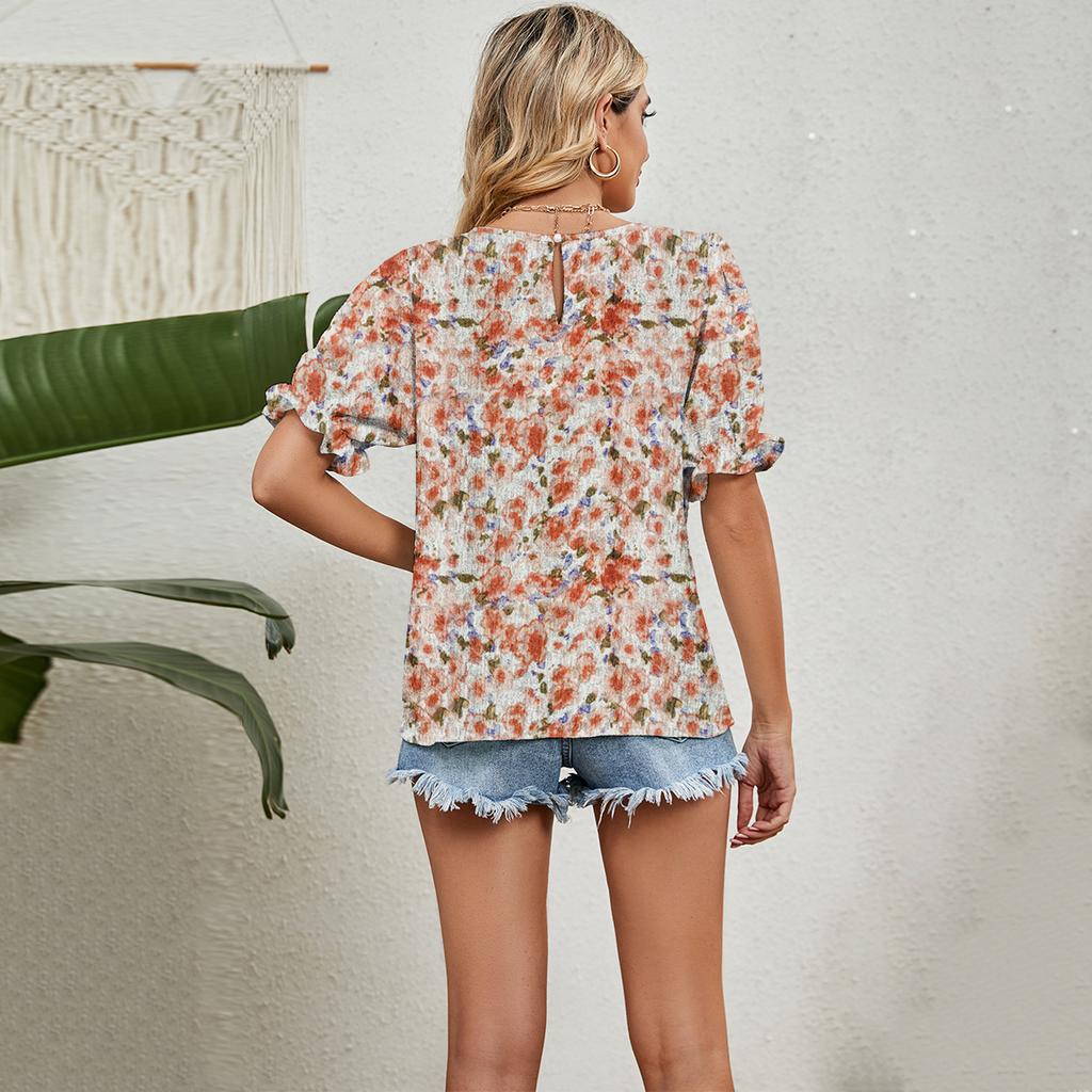 Camiseta de verano para mujer, camisetas florales, camiseta holgada con cuello redondo