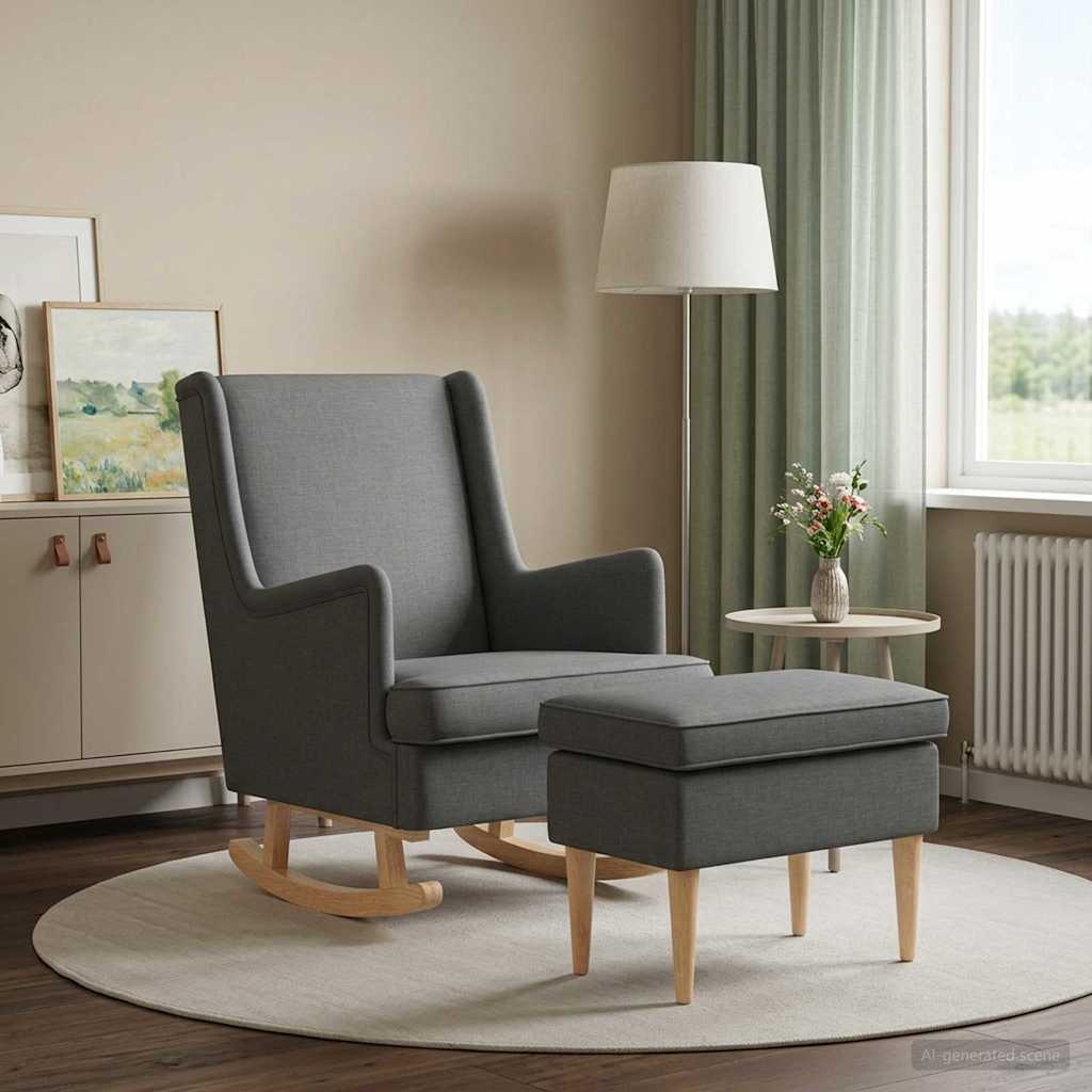 Armchair with Ottoman 2 pcs. Dark Grey Fabric