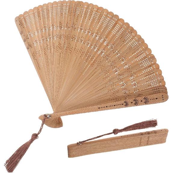 Garneck Bamboo Hand Fan - Art Silk Decorative Folding Fan - Eastern Style Carved Elegant Hand Fan - Handfan Gift for Birthday Dancing Wedding Party