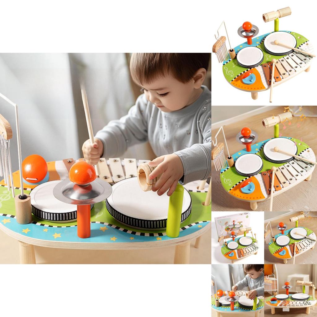 Hölzernes Multifunktions-Trommel-Musikstation für Kinder Lernspielzeug Spielzimmerdeko