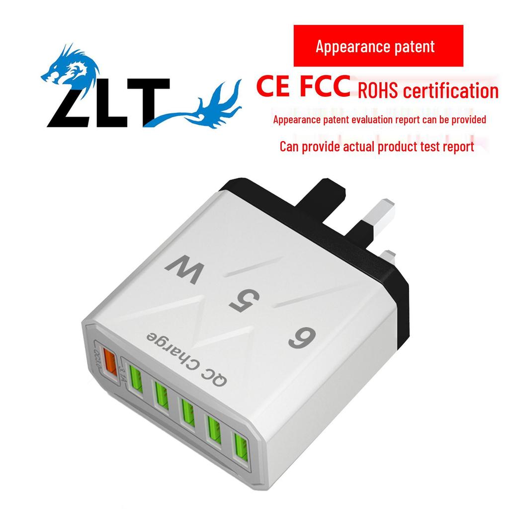 65W QC3.0 High-Power 6-Port USB Fast Charger for Mobile Phones - US/EU/UK/AU Compatible