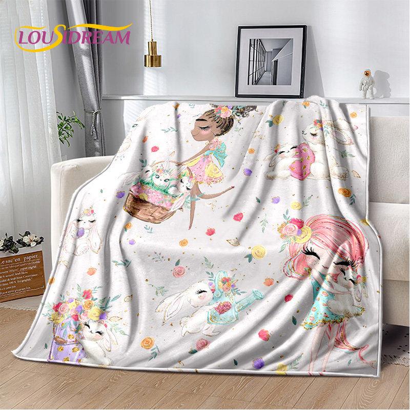 Süße Ballett-Mädchen-Ballerina-Cartoon-weiche Plüschdecke, Flanelldecke, Überwurfdecke für Wohnzimmer, Schlafzimmer, Bett, Sofa, Picknick, Kinder