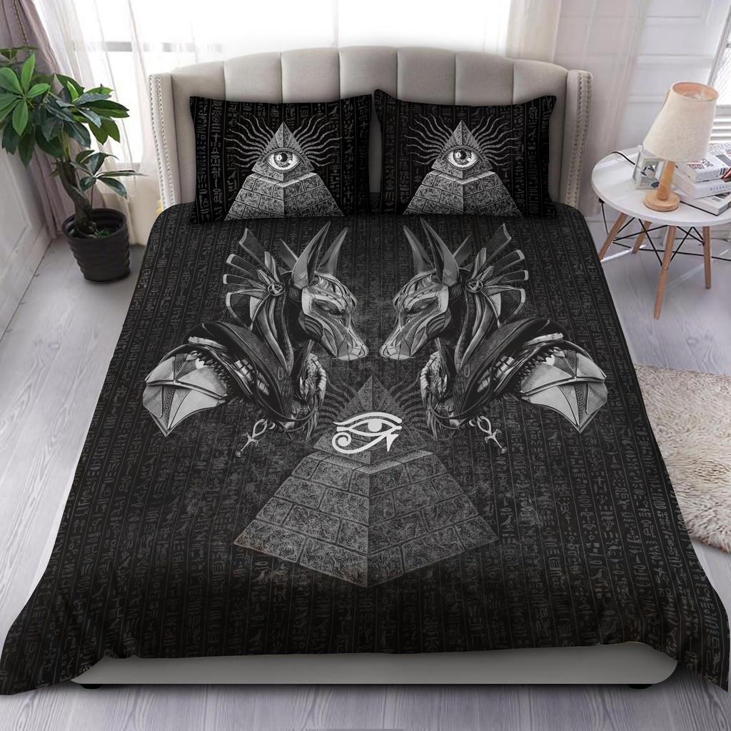 Ancient Egypt Anubis Duvet Cover Set Egyptian Symbol Culture Bedding Sets Vintage Pharaoh Pyramid Boho Tribal Quilt Cover Queen