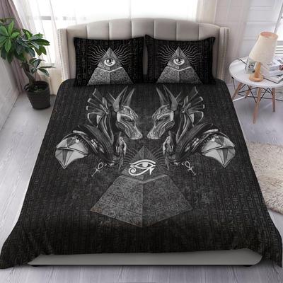 Altes Ägypten Anubis Bettbezug Set Ägyptisches Symbol Kultur Bettwäsche Sets Vintage Pharao Pyramide Boho Tribal Steppdecke Königin