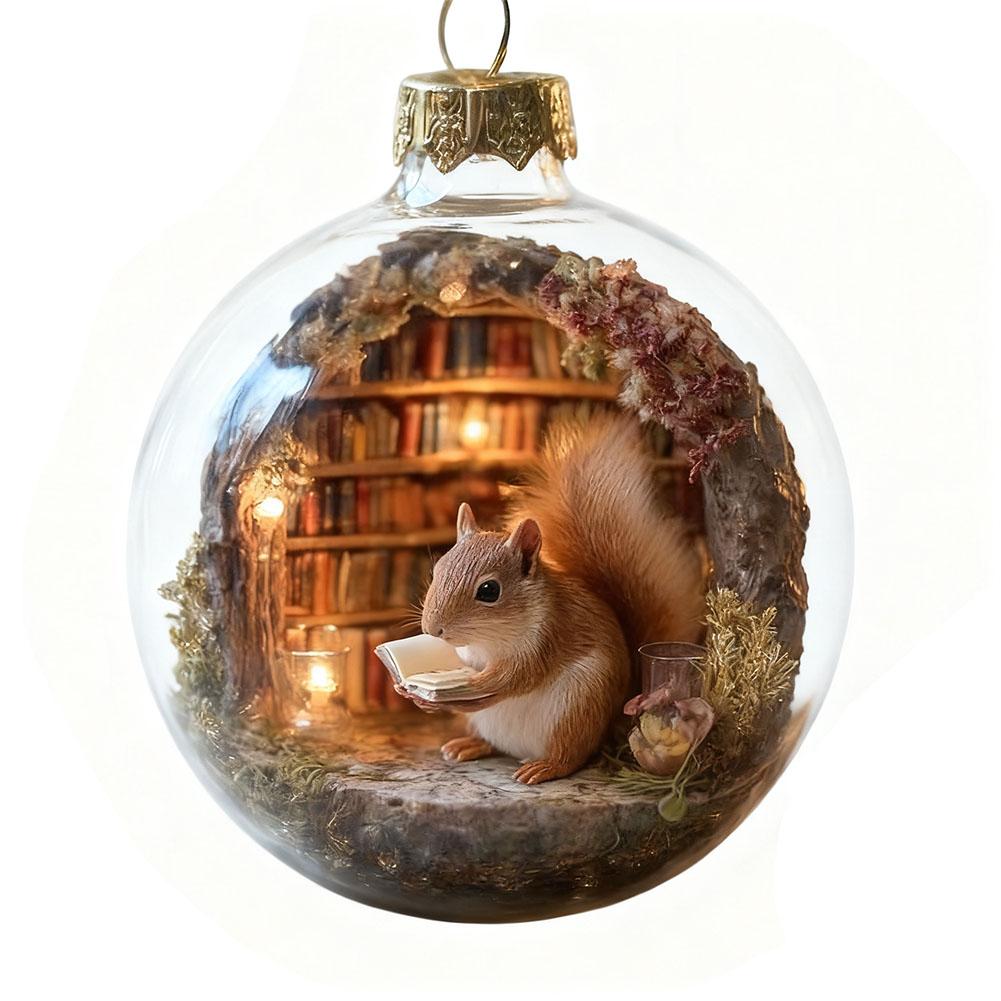 Söt Ekorre Igelkott Julglaspynt Samling Julgranskula Pynt 3D Djurdekoration Höst Vinter Heminredning