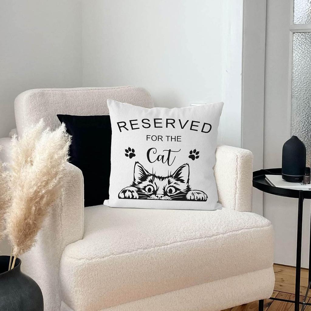 Funny Reserved For The Cat Pillowcase, Cute Peeking Kitten Art, Black White Pet Lover Cushion Cover, Cat Mom Home Decor