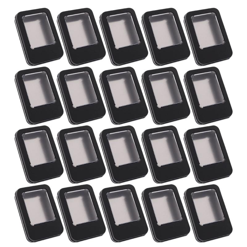 20pcs Tinplate Storage Box With Clear Top For Earrings USB Drive And Small Accessories Travel Jewelry Organizers