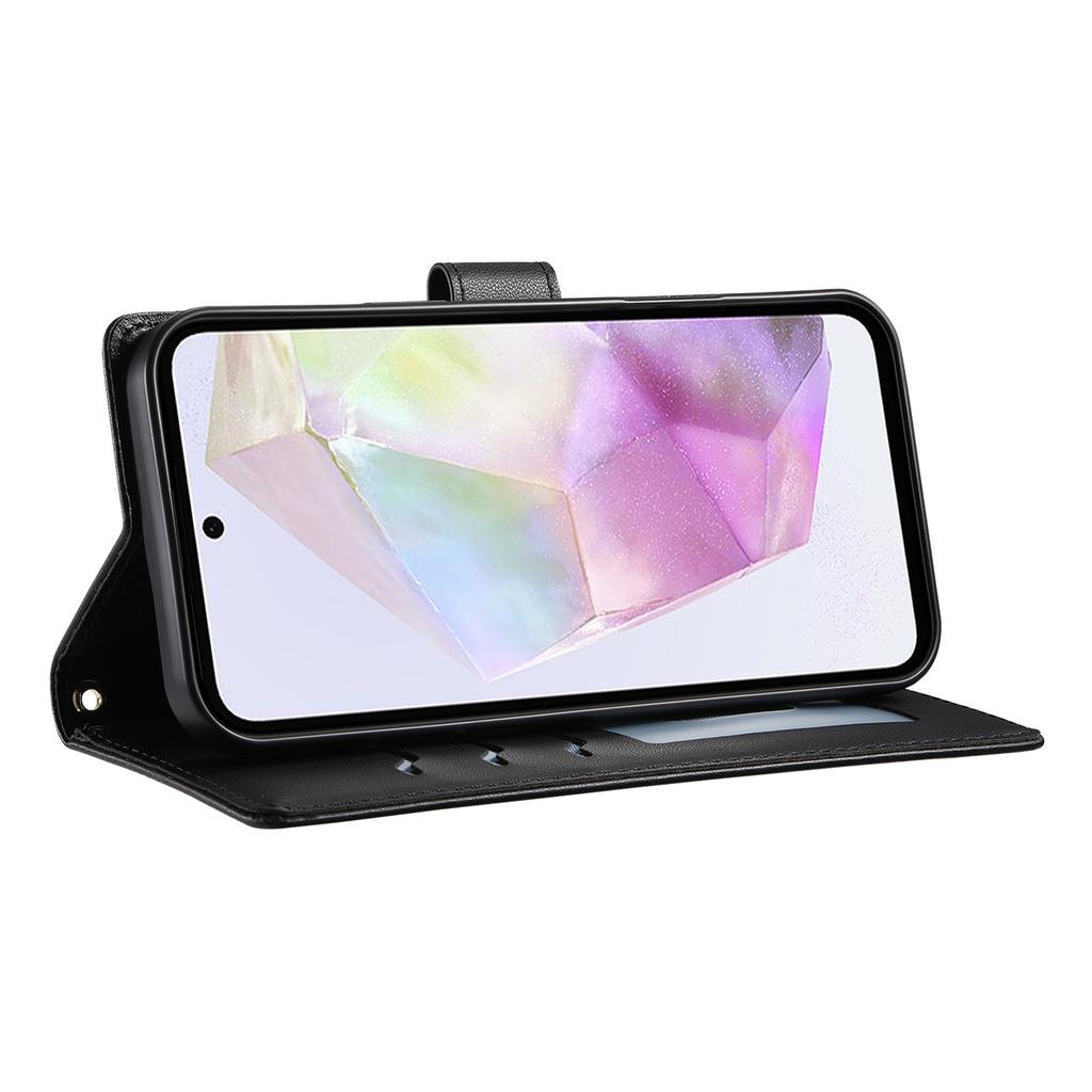 For Samsung Galaxy A35 5G Case Rhombus Stitching Wallet Stand Leather Phone Cover with Long/Short Strap