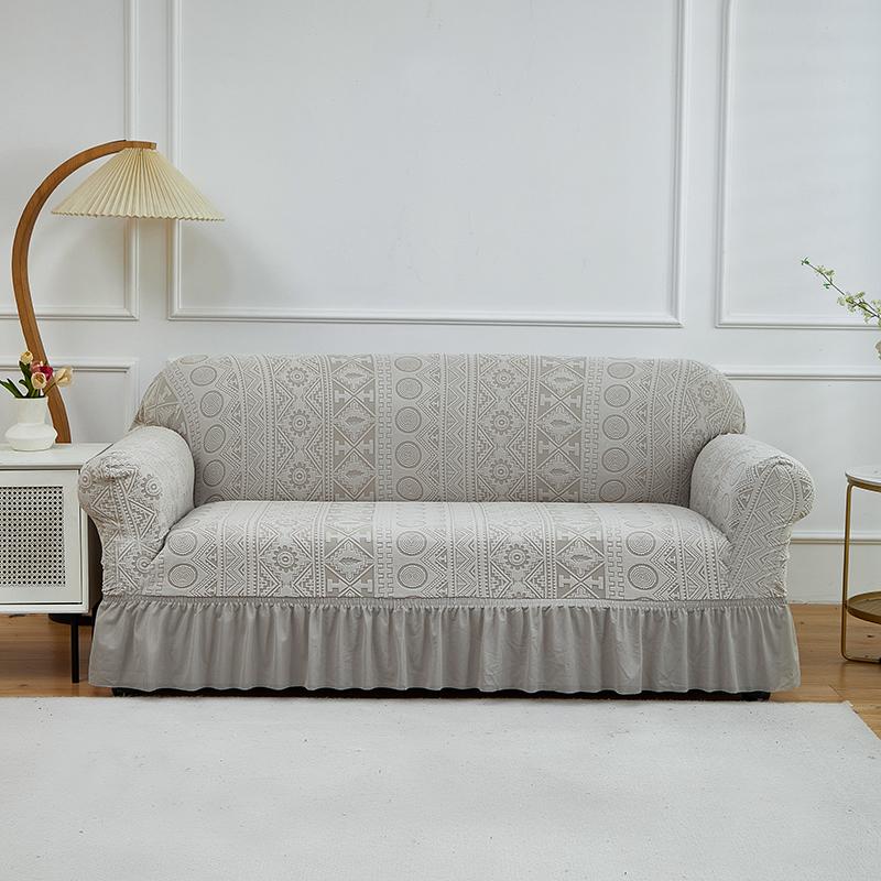 1 Stück Dehnbarer Sofabezug Jacquardmuster Sofabezüge mit Rock Einfarbige Staubdichte Rutschfeste Sofaschutzhülle für das Wohnzimmer