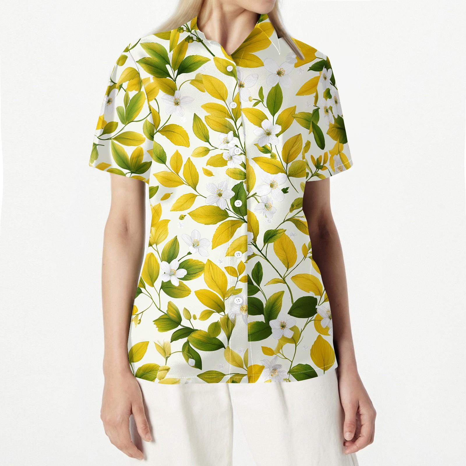 Women s Casual Short Sleeve Button Down Shirt Floral Print Lightweight Breathable Fabric Relaxed Fit Collared Top for Everyday Wear S