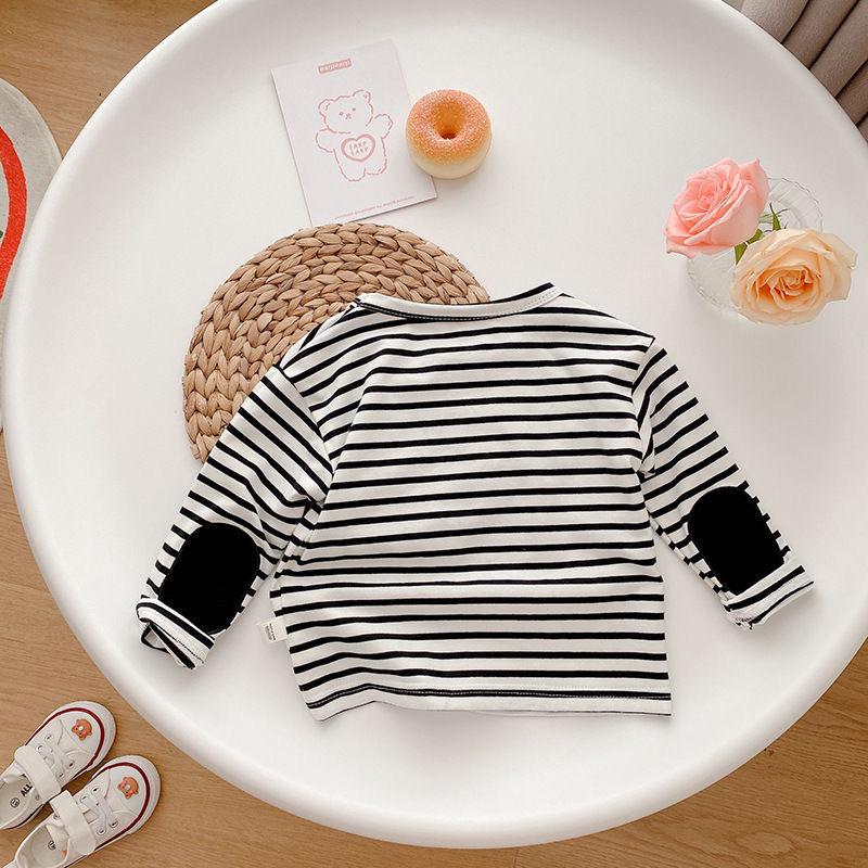 Kids' Candy Color Striped Long-Sleeve T-Shirt - 2024 Autumn Korean Style