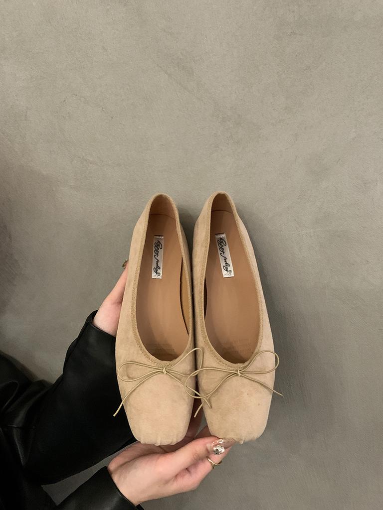 Happy Feelings Flat Bottom Shallow Mouth Ballet Silver Single Shoes Women's Shoes 2025 Bow Red Boat Shoes