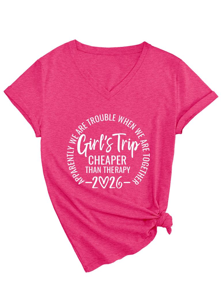 Girl's Trip cheaper than Casual Versatile Women's V-Neck Short Sleeve T-Shirt