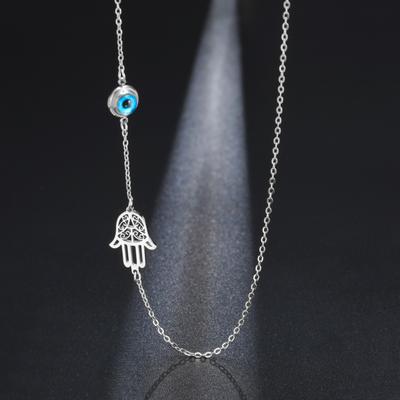 My Shape Turkish Hamsa Evil Eye Necklaces Stainless Steel Hollow Fatima Hand Chain Choker Fashion Lucky Jewelry Accessories Gift
