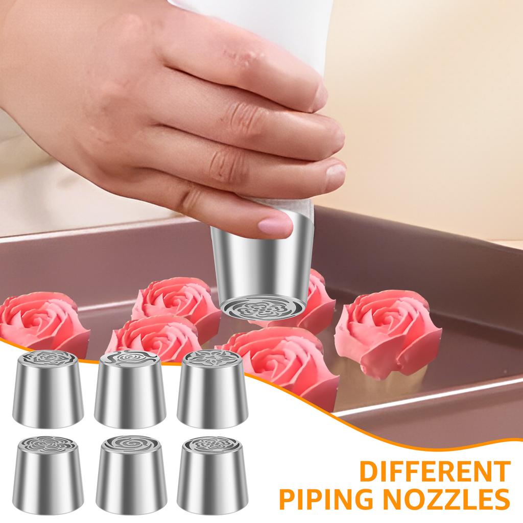 6 Stück Edelstahl Russische Spritztüllen Wiederverwendbare Russische Blumen Spritztüllen für Kuchen Dekoration Zuckerguss Sahne Blumenstrauß