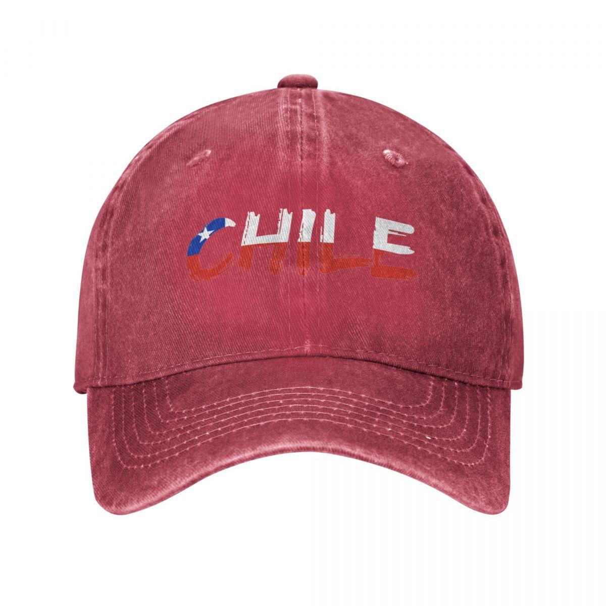 Chile Text Flag Baseball Cap Vintage Distressed Denim Washed Sun Cap Unisex Women Outdoor Workouts Unstructured Soft Caps Hat One Size