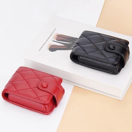 Women Lipstick Storage Bag with Mirror Faux Leather Solid Color Portable Mini Travel Women Makeup Lip Gloss Tint Stain Lacquer Organizer Case