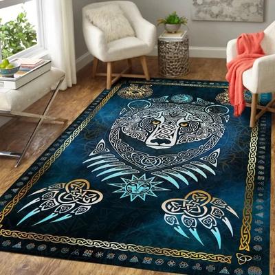 Wikinger Teppich Lebensbaum Norwegisches Mythologisches Teppich Design Bodenbelag Wikinger Rutschfest Keltische Wikinger Matte für Zuhause Badezimmer Dekoration