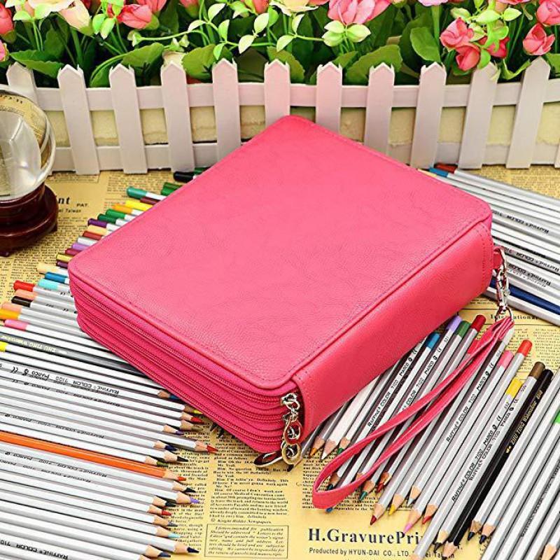 Large Capacity Art Pencil Case With 120/168 Slots PU Leather Handheld Bag Artists Students Sketching Drawing Supplies