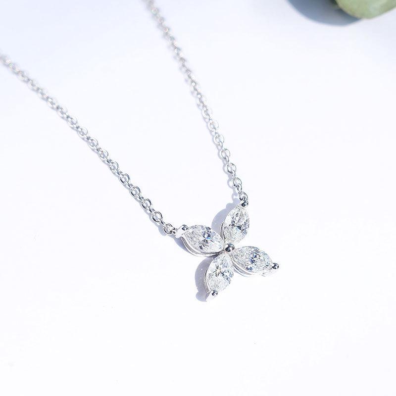 Elegant Zirconia Butterfly & Clover Necklace for Women – Light Luxury Niche Design
