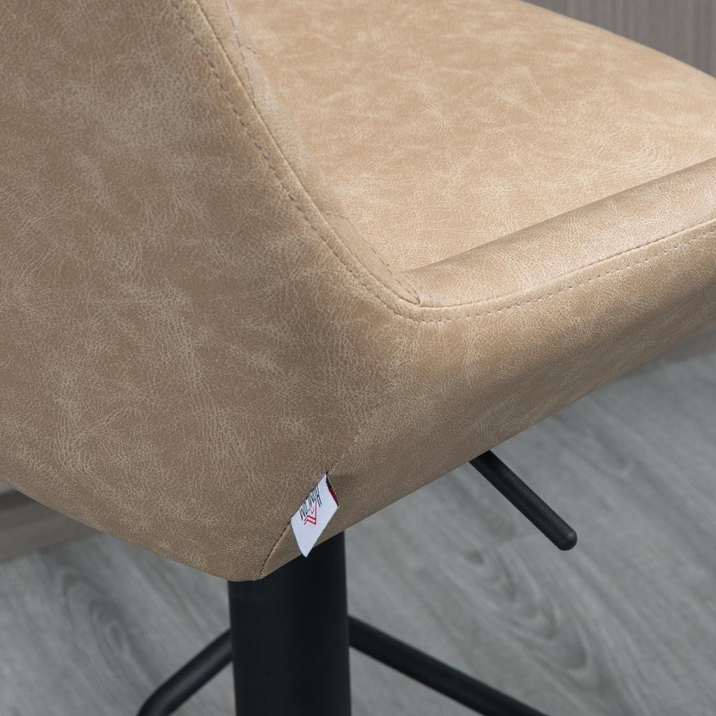 Retro Bar Stools Set of 2, Adjustable Kitchen Stool, Upholstered Bar Chairs with Back, Swivel Seat, Light Khaki
