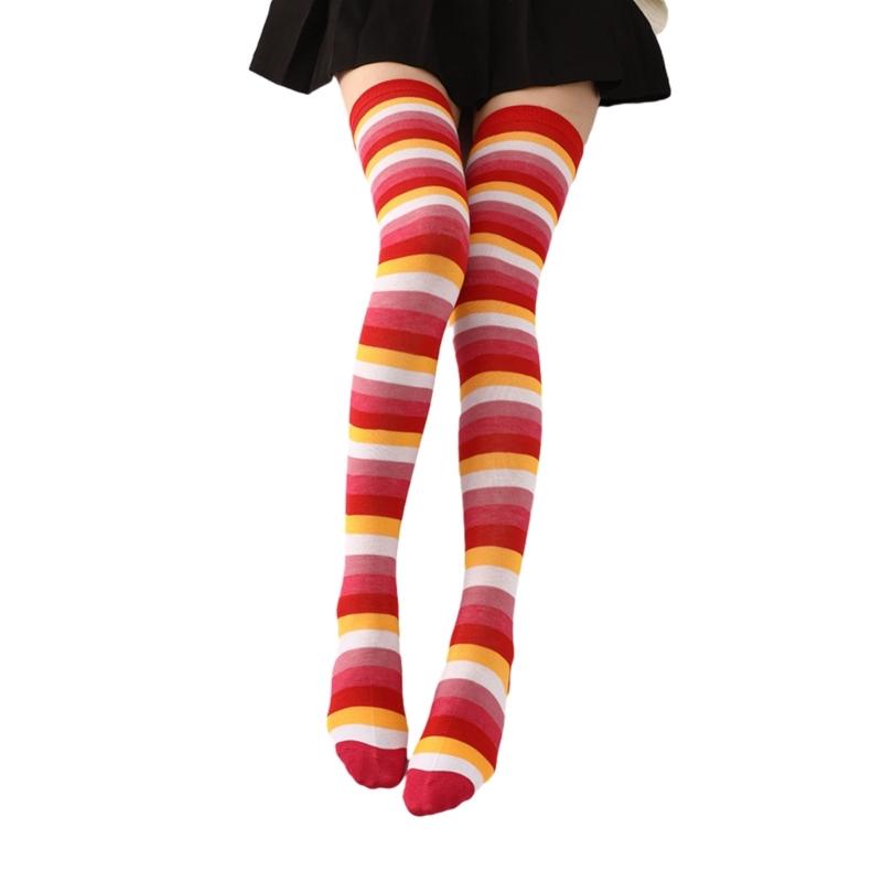 Calcetines Hasta el Muslo Medias Largas para Bota Regalos Mujer Calcetines Por Encima de la Rodilla Moda Calcetines Rayados Coloridos
