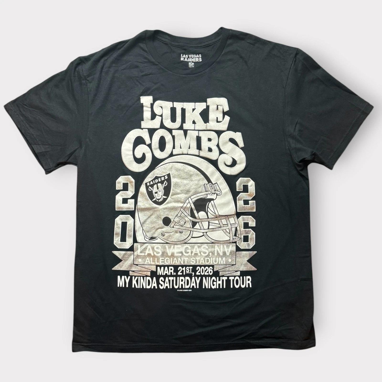 Luke Combs Las Vegas Raiders T- Shirt My Kinda Saturday Night Tour 2026 Black L 4XL