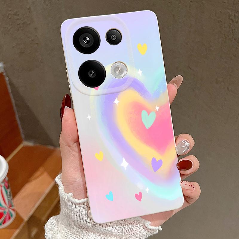 Vintage Love Heart Print Case For Xiaomi 13T Pro Redmi Note 15 Pro 4G Redmi Note 14 13 Pro+ 5G Leather Texture Silicone Cover