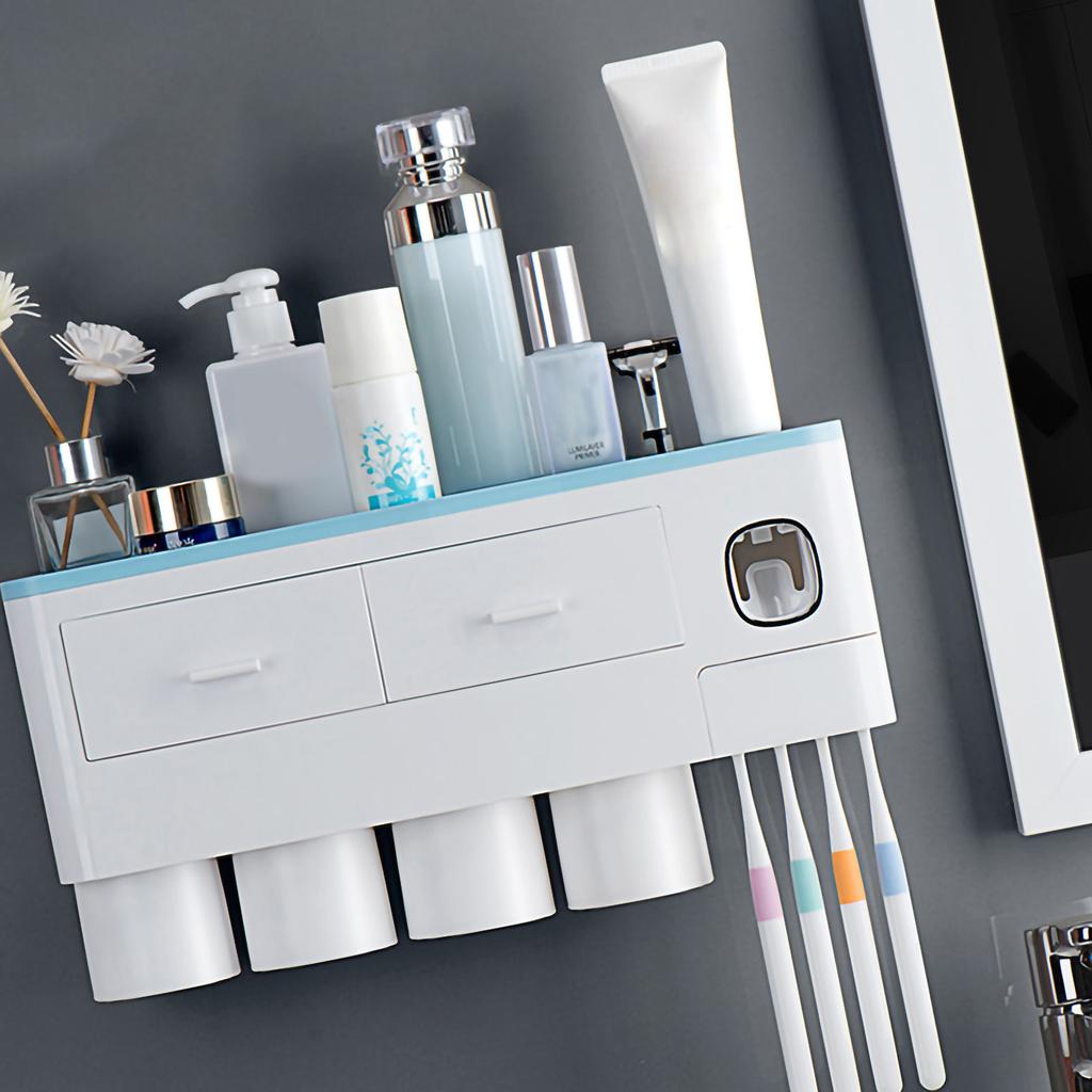 Zahnbürsten-Aufbewahrungsregal Umgekehrte magnetische Adsorption Zahnbürstenhalter Zahnpasta-Squeezer 4 Blau