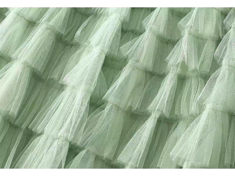 Women's High Waist Layered Tulle Midi Skirt – Autumn/Winter Pleated Puffy Mesh Skirt