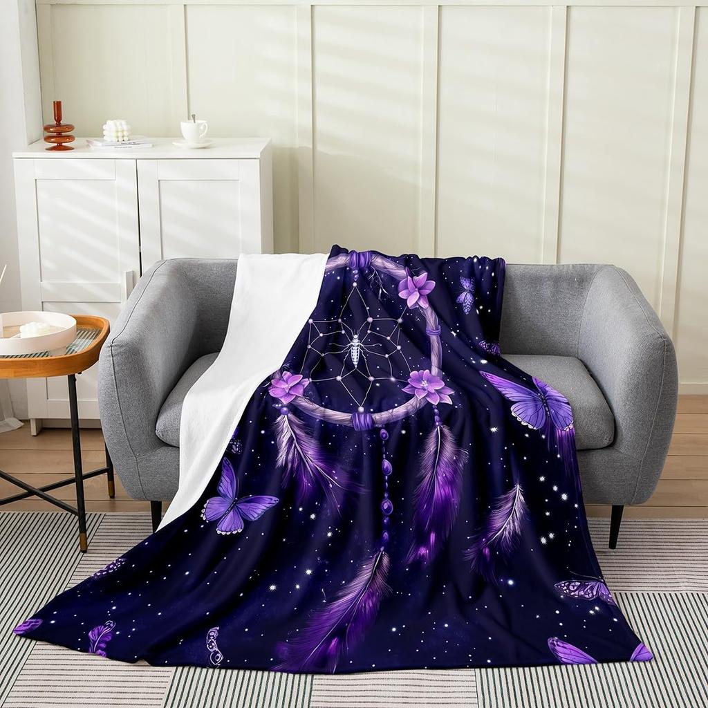Dreamcatcher Blanket Boho Dream Catcher Plush Throw Blanket Flannel Fleece Blanket for Travel, Airplane, Bed, Couch, Car, Gift