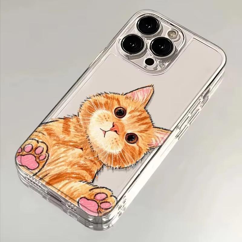 Cute Orange Cat Transparent Phone Case For Samsung Galaxy S26 S24 S25 S23 Ultra S22 S21 S20 Plus FE A50 A71 A72 Soft TPU Cover