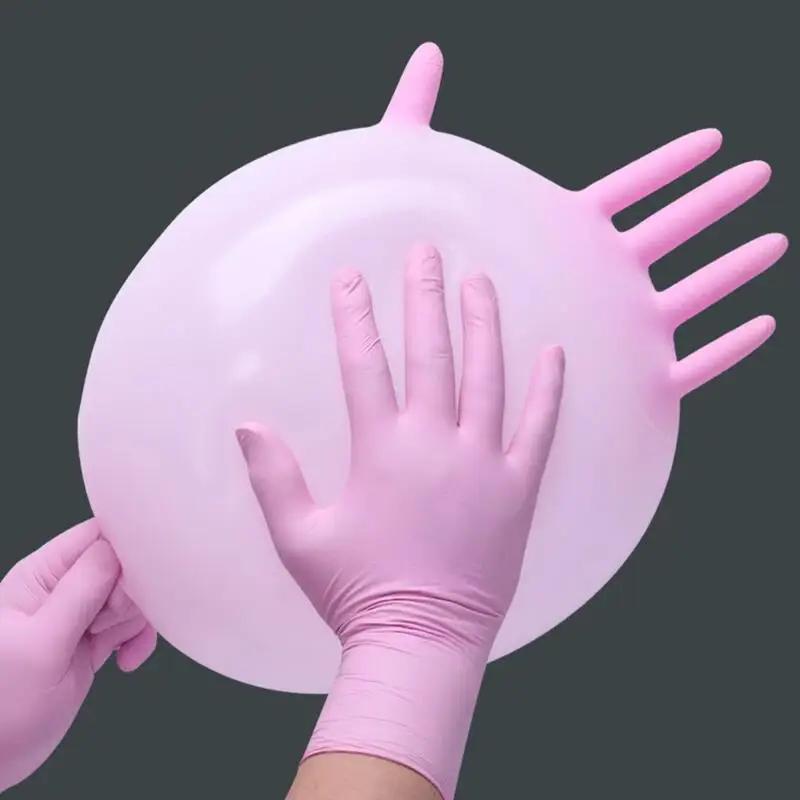 100PCS Pink Disposable Nitrile Gloves Latex Free Non Slip Waterproof Household Cleaning Dishwashing Cooking Salon Tatoo Gloves