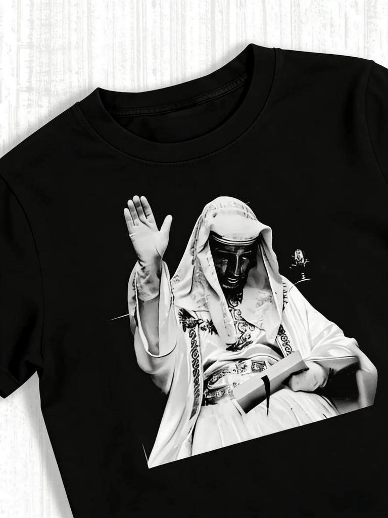 King Baldwin Graphic Tee Vintage Religious Art Print Tee Unisex Black Religious Attire Retro Tee Casual Allseason Wear
